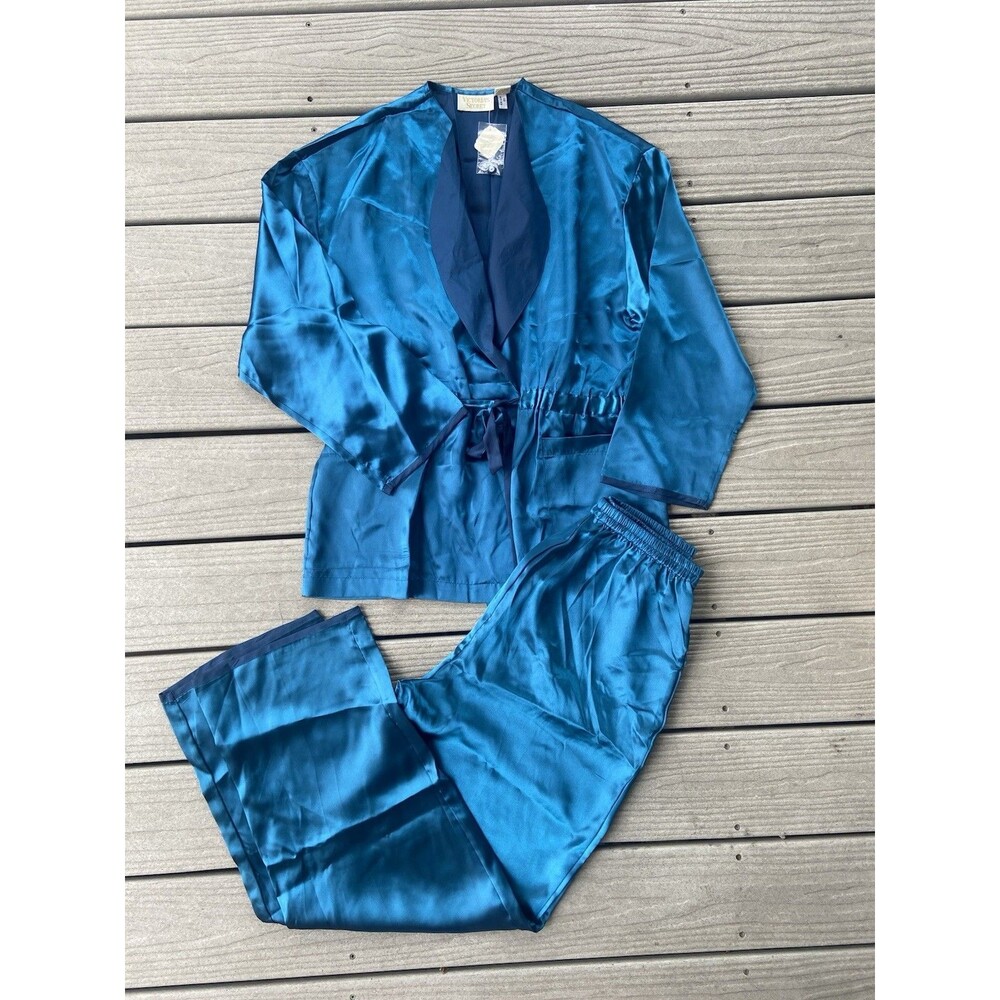 Vintage Victoria’s Secret Gold Label Satin Pajama Set M Teal 2 Pc 90s NWT